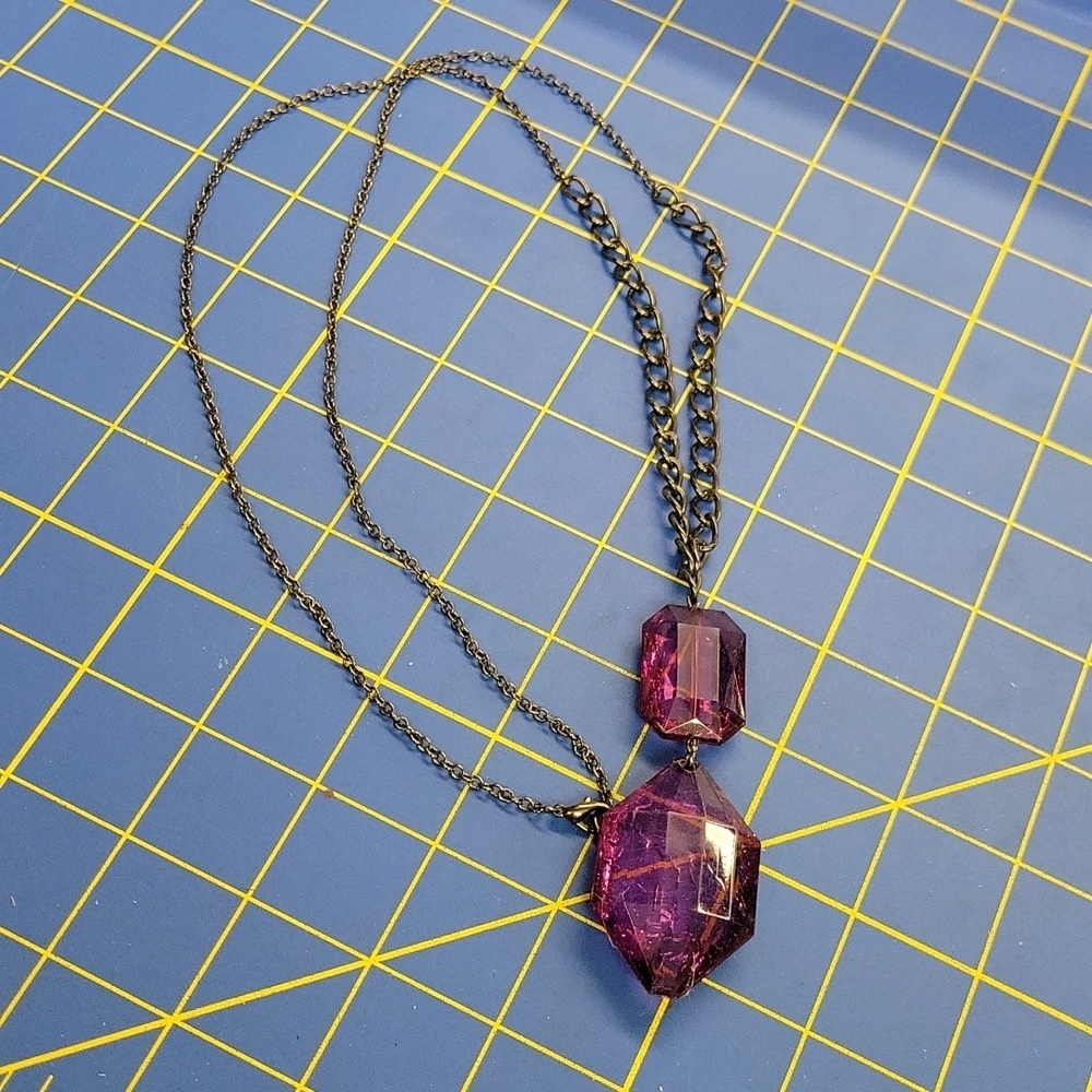 Vintage Large Purple Stones 34" Dark Silver Chain